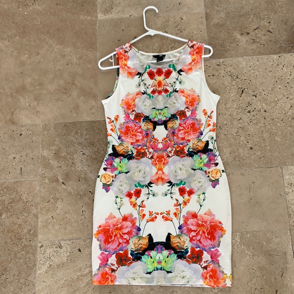 H&M floral kaleidoscope symmetrical multi-color neon mini dress